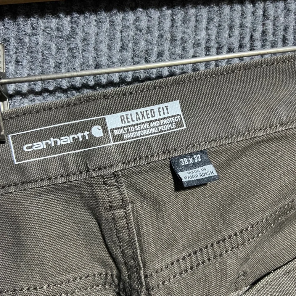 Carhartt Relaxed Fit Pants Mens 38x32 Brown Canvas Workwear Rugged Utility